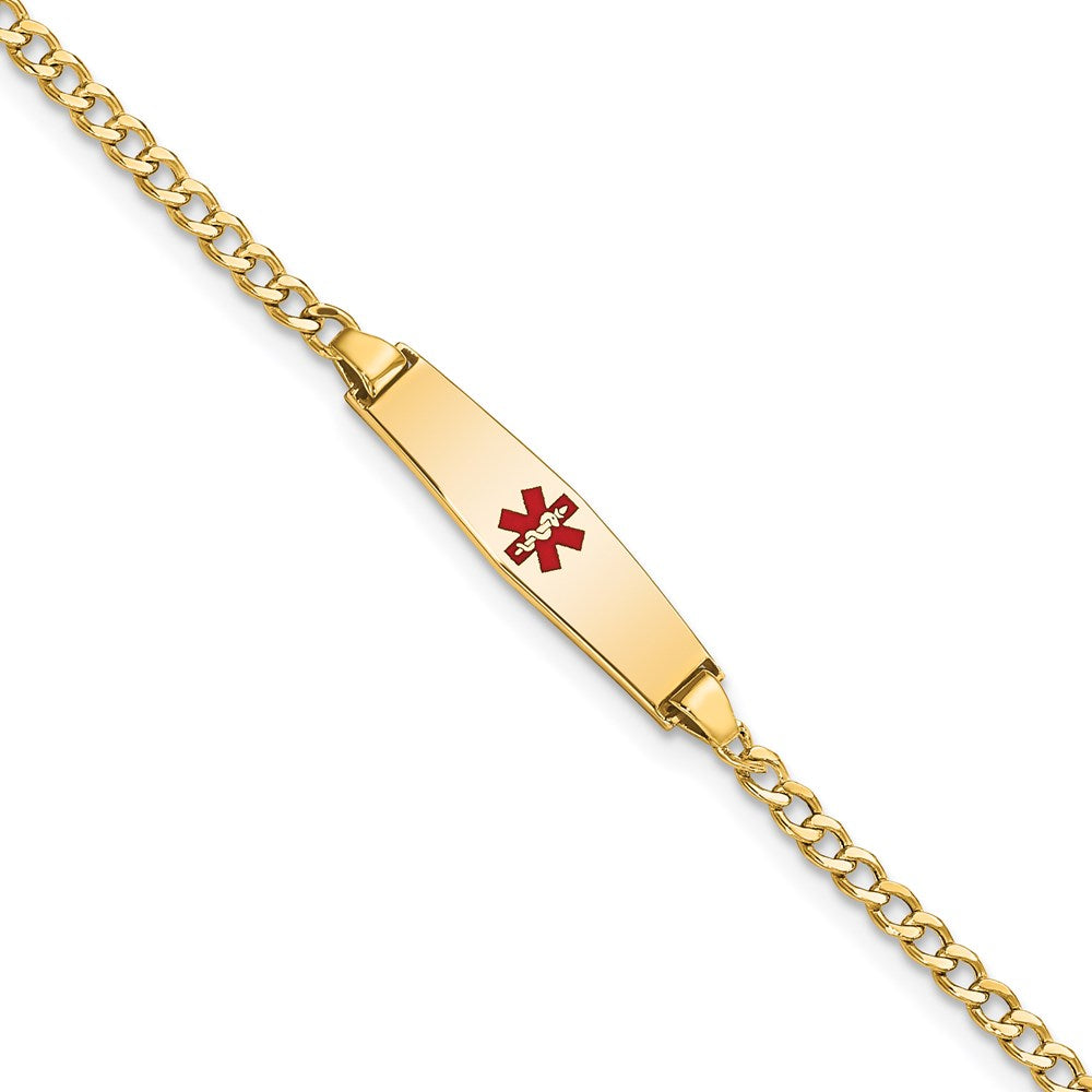 14k Medical Semi-Solid Soft Diamond Shape Red Enamel ID  Cuban Bracelet