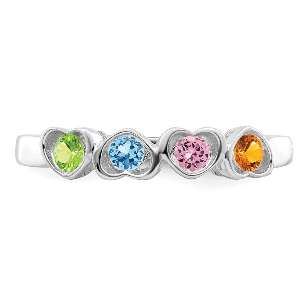 Sterling Silver Rhodium-plated Synthetic 4 Stone Mother's Ring