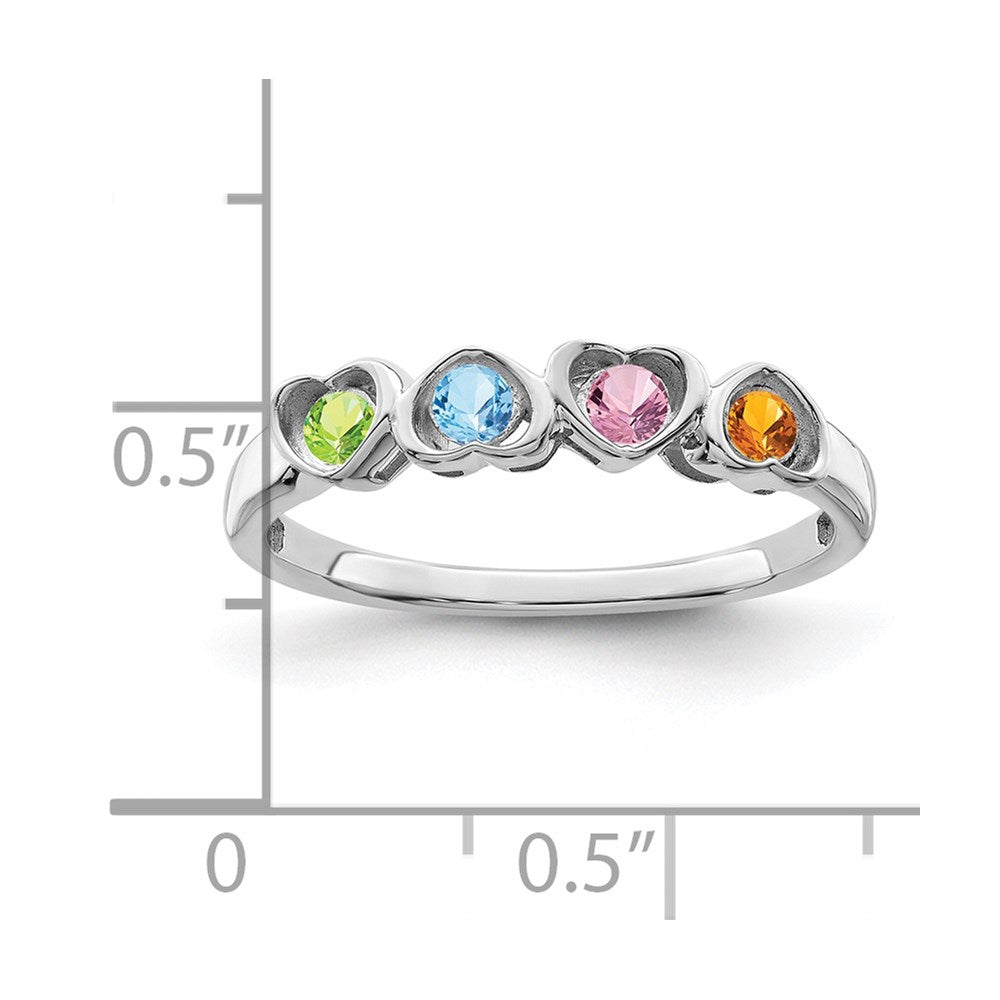 Sterling Silver Rhodium-plated Synthetic 4 Stone Mother's Ring