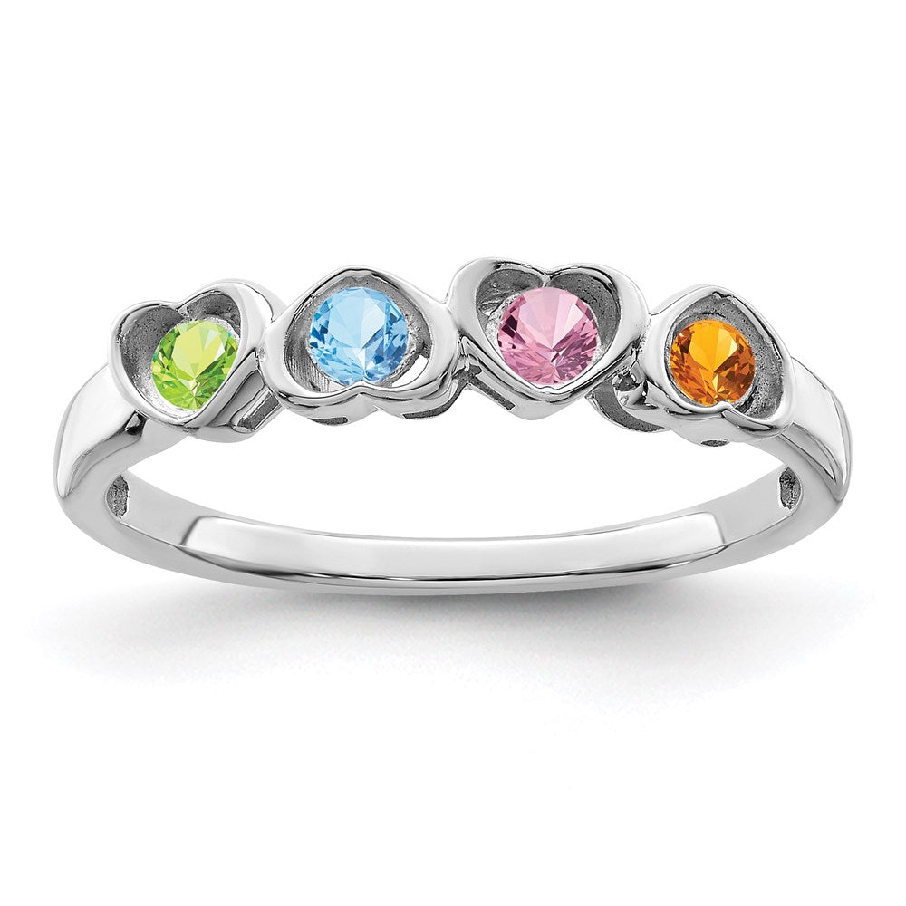 Sterling Silver Rhodium-plated Synthetic 4 Stone Mother's Ring