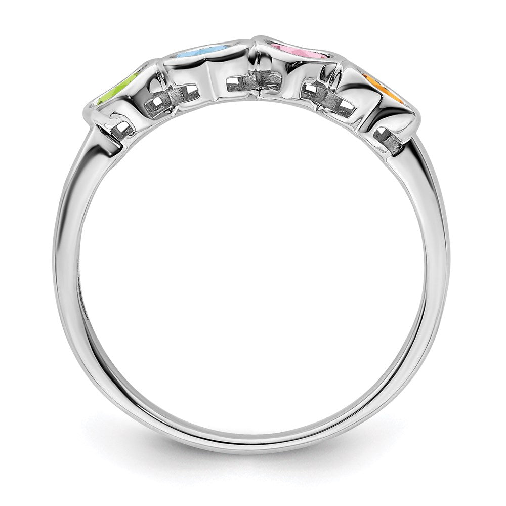 Sterling Silver Rhodium-plated Synthetic 4 Stone Mother's Ring