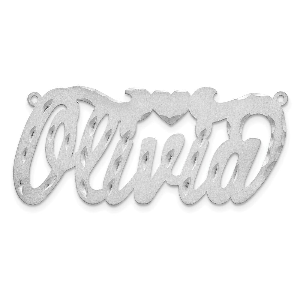 SS/Rhodium-plated Satin Diamond-cut Heart Name Plate