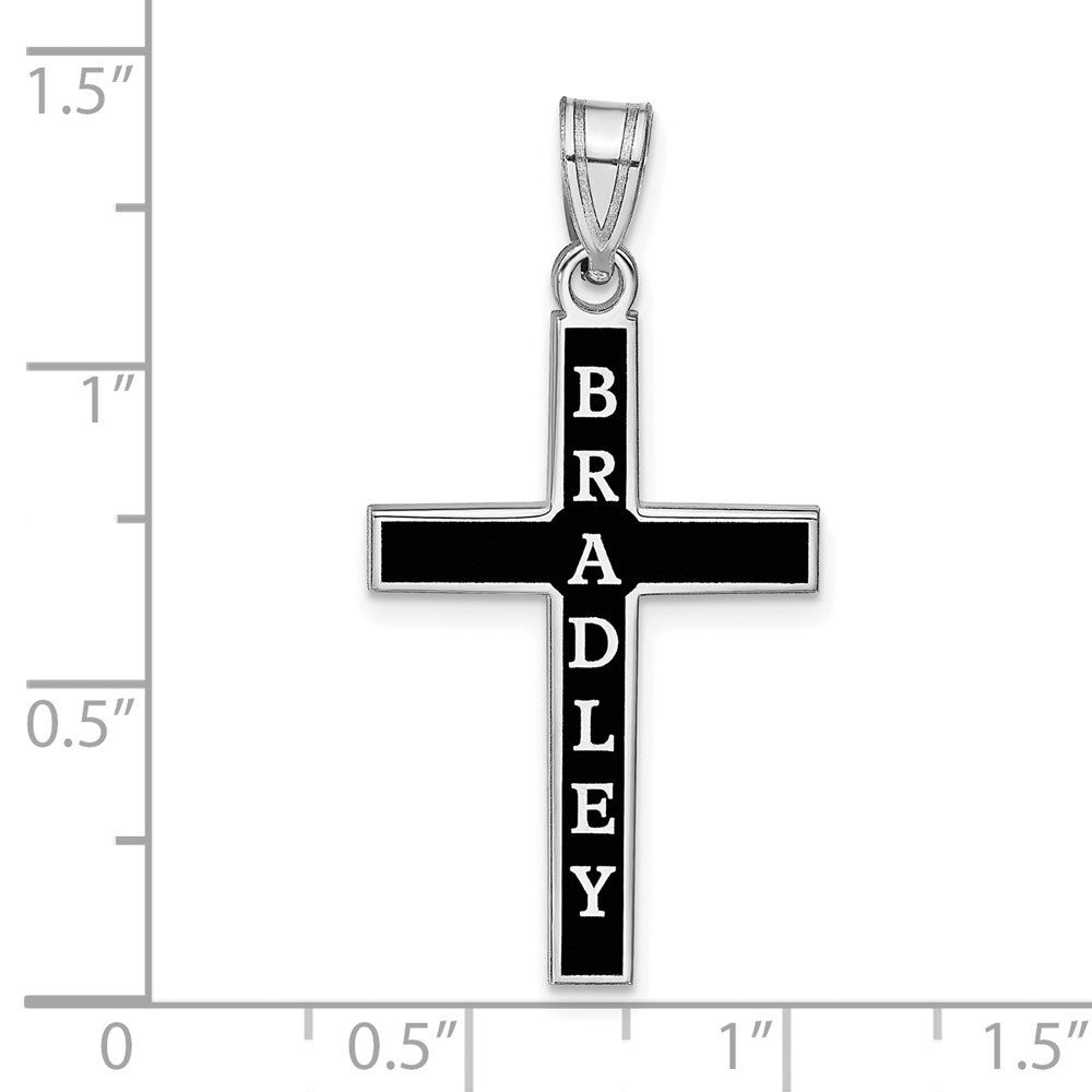 Sterling Silver/Rhodium-plated Epoxy Cross with Name Pendant