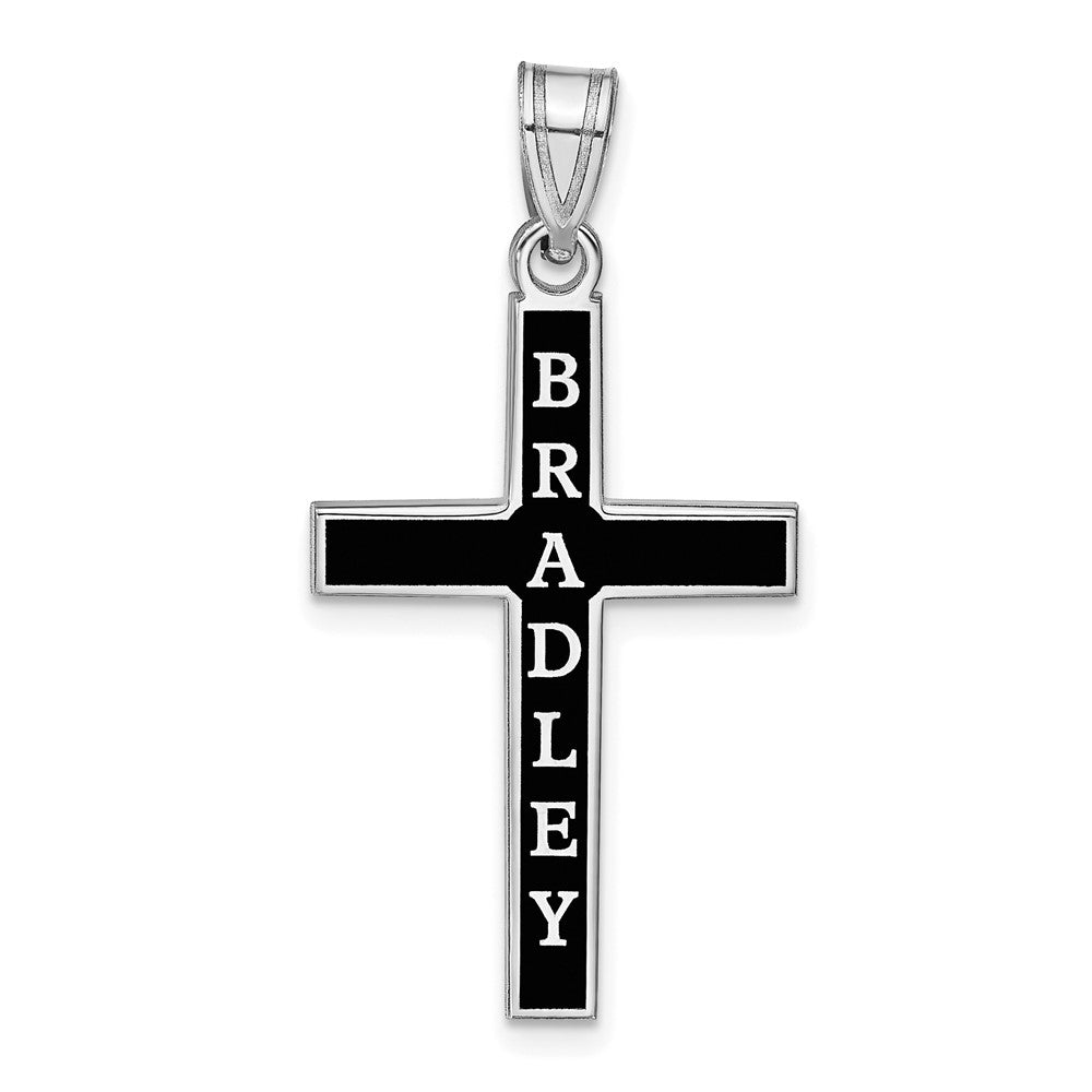 Sterling Silver/Rhodium-plated Epoxy Cross with Name Pendant