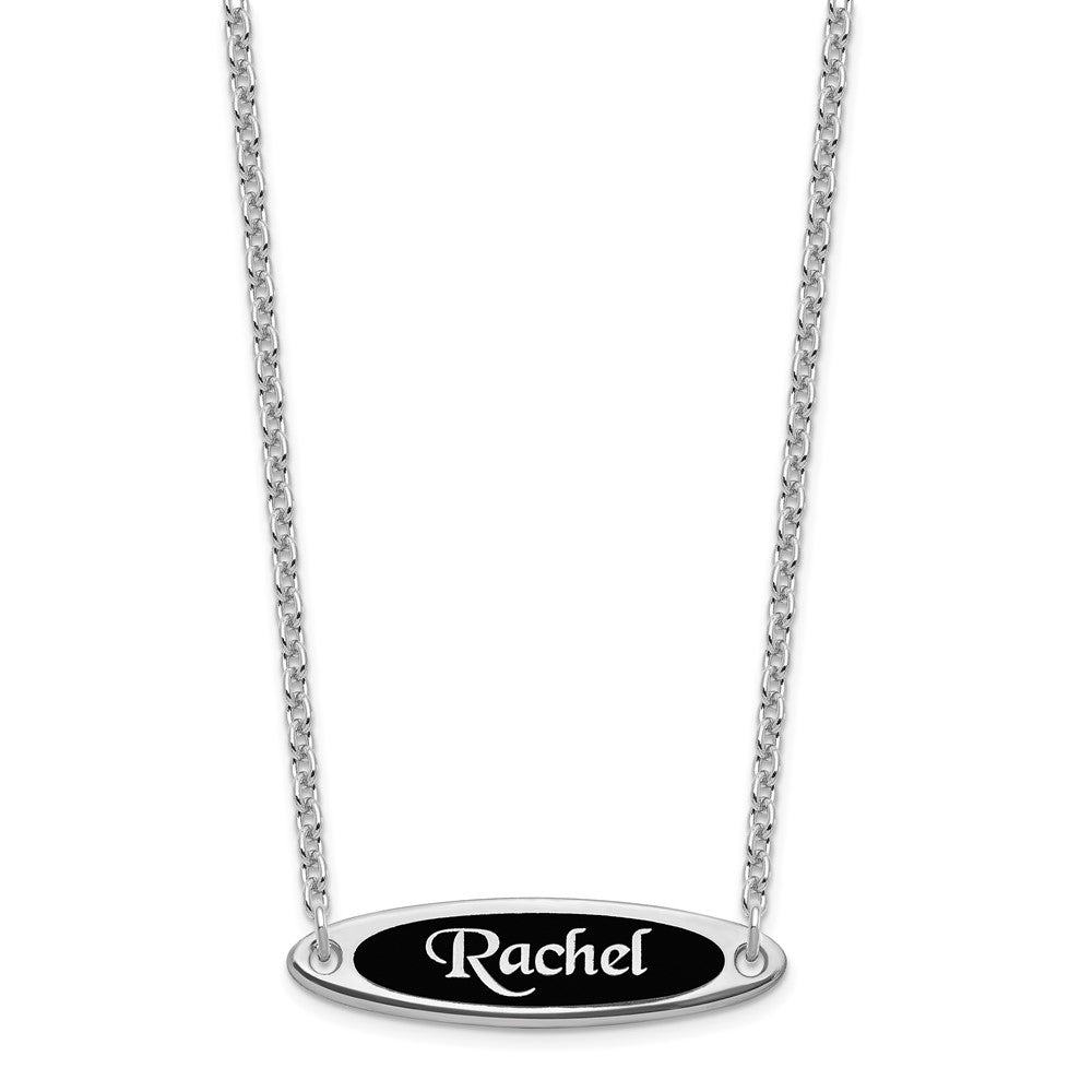 Sterling Silver/Rhodium-plated Enameled Name Plate Necklace