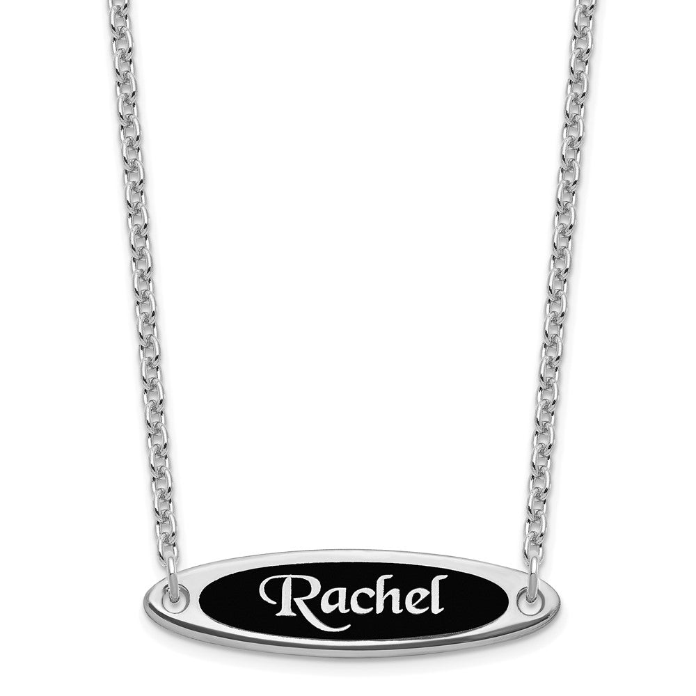 Sterling Silver/Rhodium-plated Enameled Name Plate Necklace