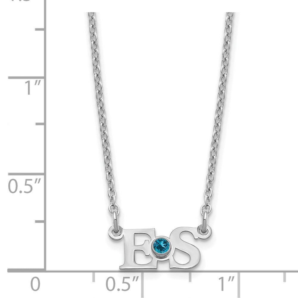 SS/Rhod-plated 2 Initials with 14k Bezel Birthstone Necklace