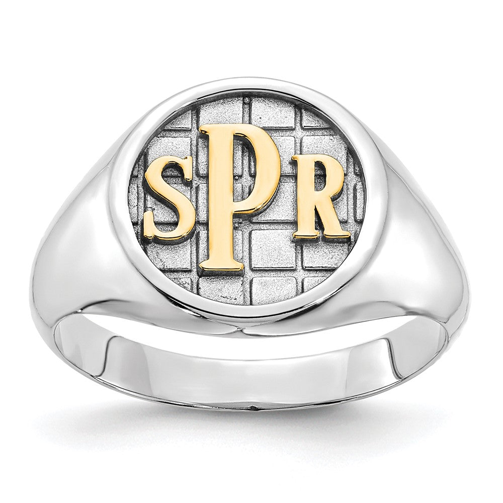 Sterling Silver/Rhod-plated Textured Monogram Signet Ring