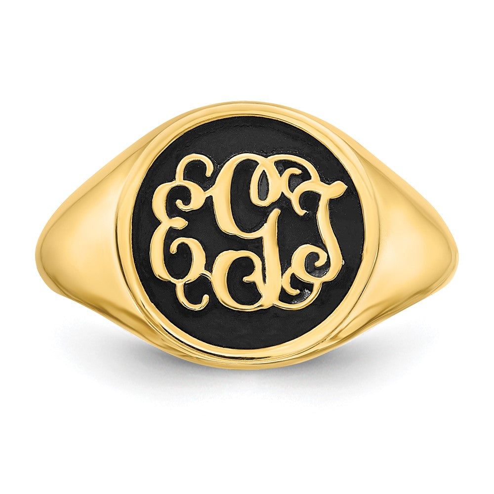 SS/Gold-plated Polished with Enameled Background Monogram Ring