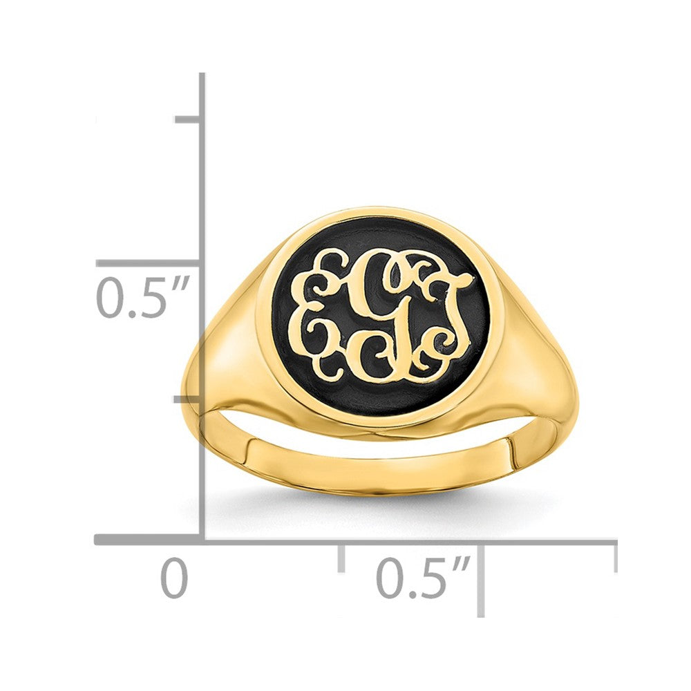 SS/Gold-plated Polished with Enameled Background Monogram Ring