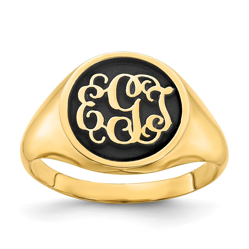 SS/Gold-plated Polished with Enameled Background Monogram Ring