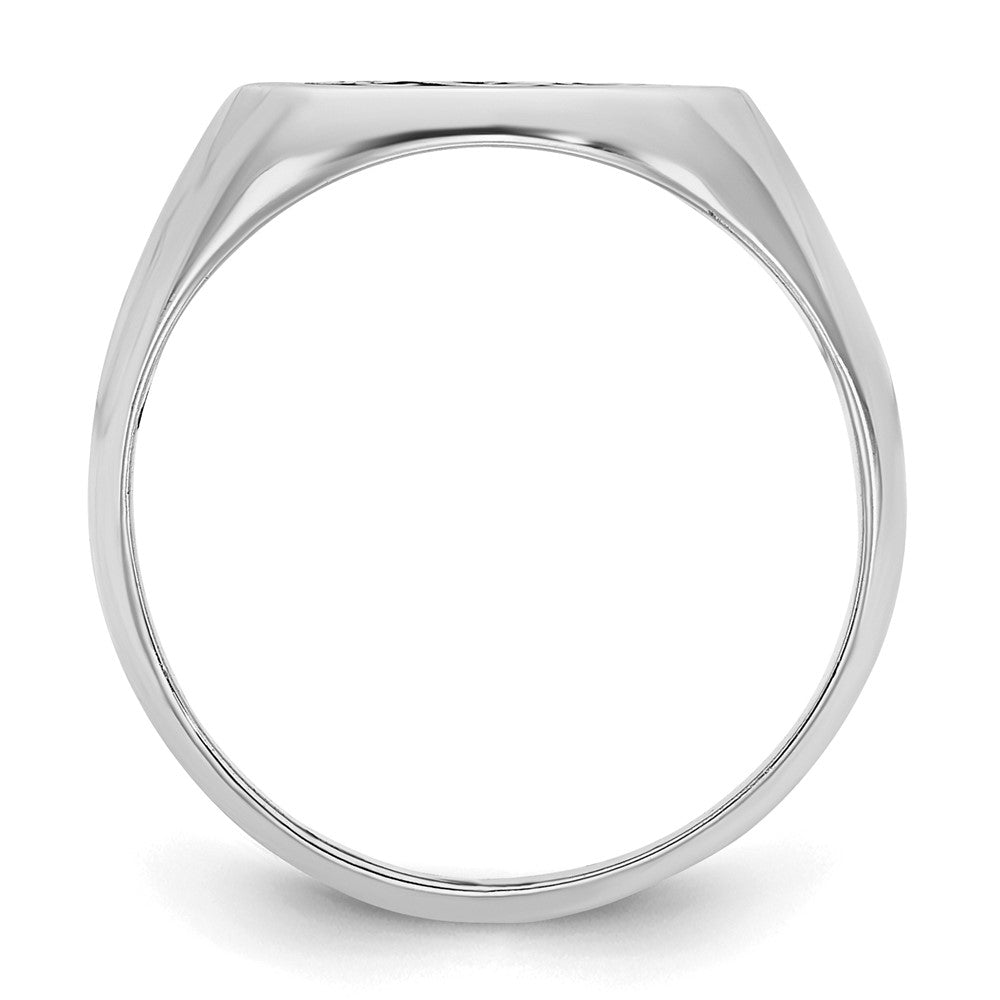 SS/Rhodium-plated Polished with Enameled Background Monogram Ring