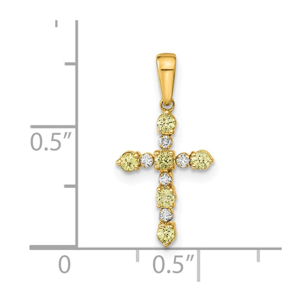 14k Peridot and Diamond Cross Pendant