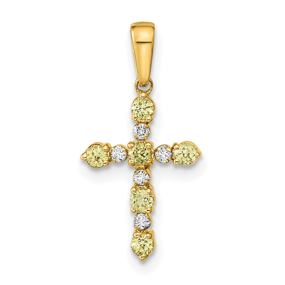 14k Peridot and Diamond Cross Pendant