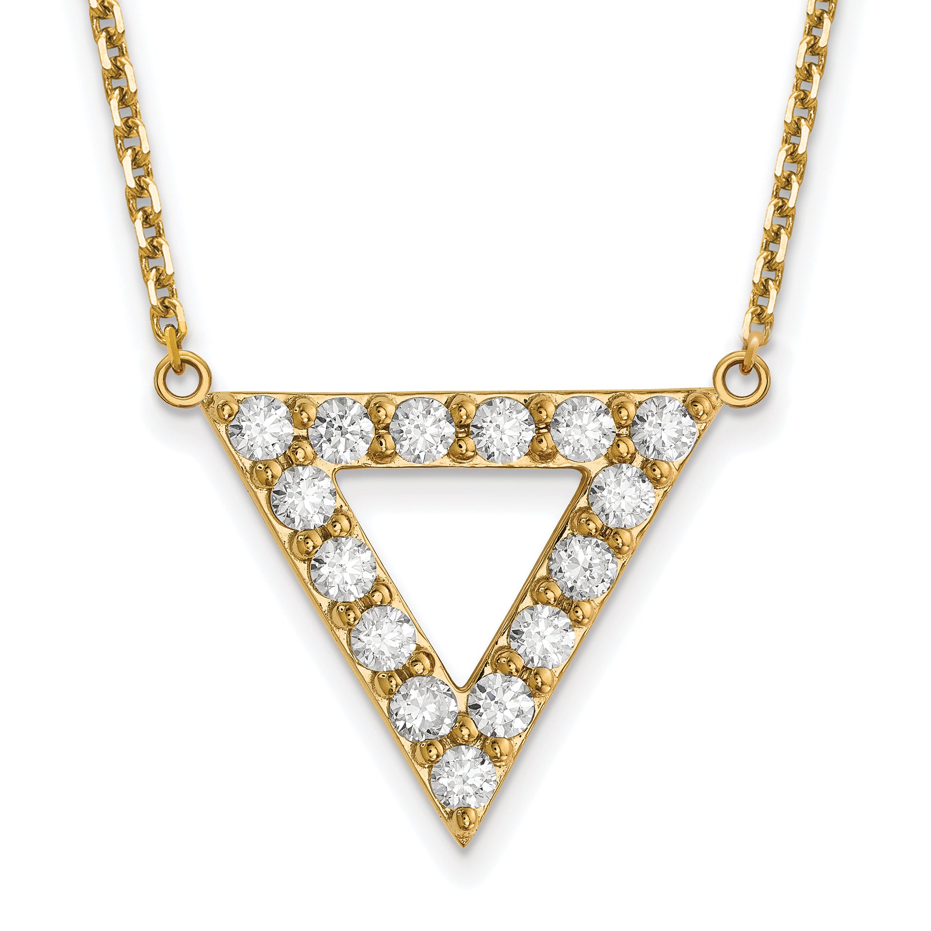 14k AA Quality Diamond 20mm Triangle Necklace