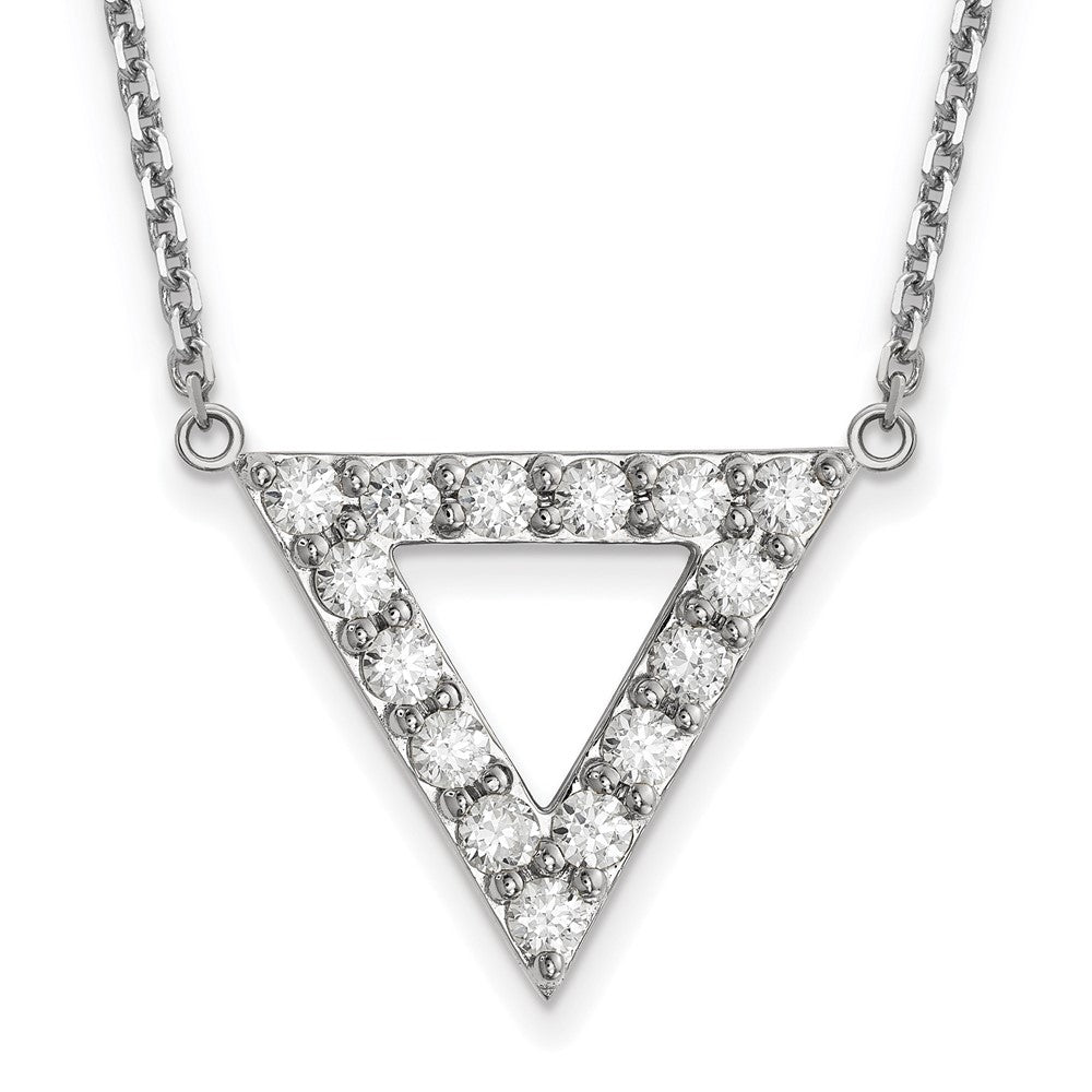 14k White Gold AA Quality Diamond 20mm Triangle Necklace