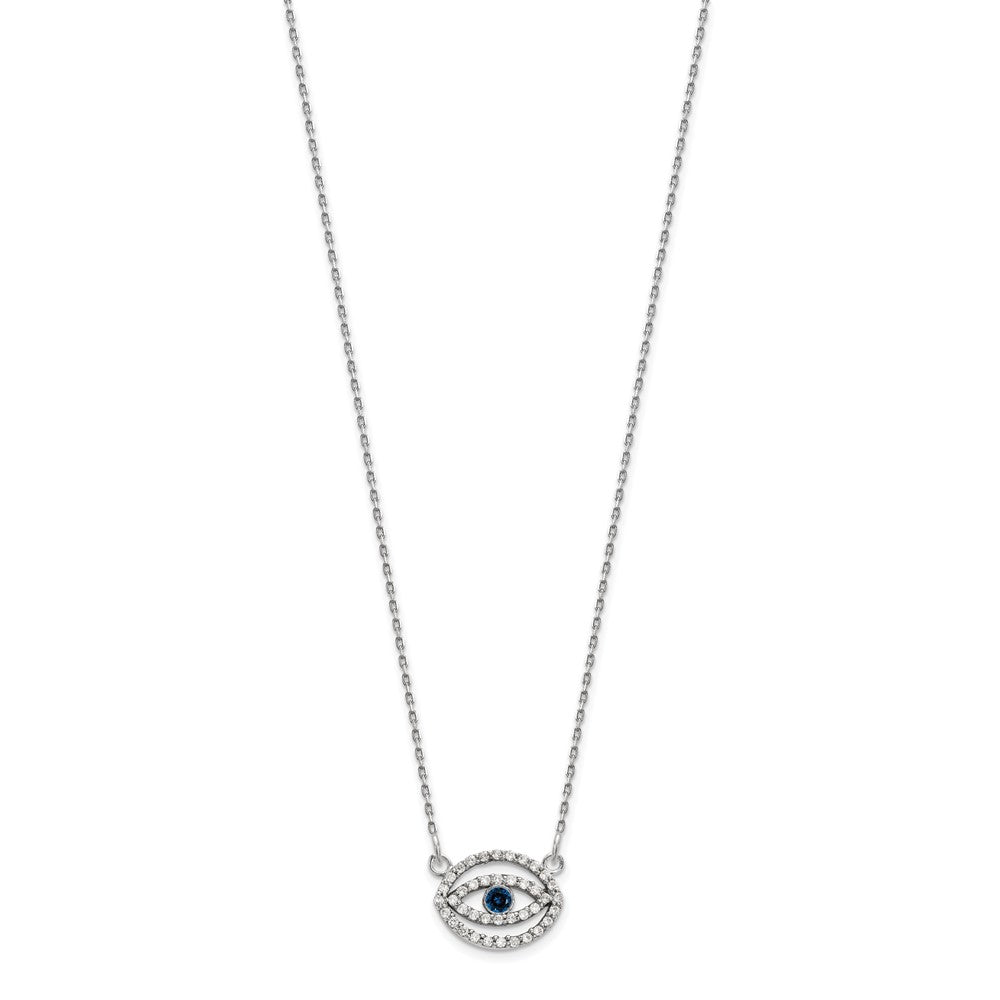 14k White Gold Small Necklace Diamond and Sapphire Gold Halo Evil Eye