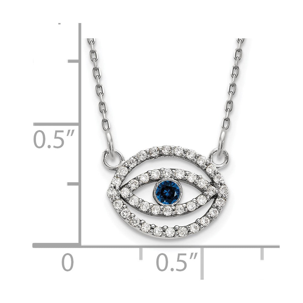 14k White Gold Small Necklace Diamond and Sapphire Gold Halo Evil Eye