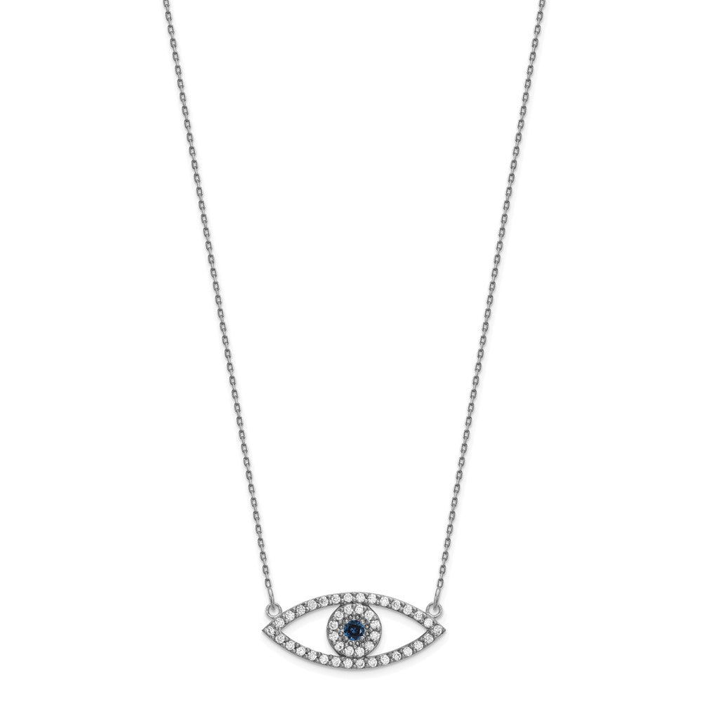 14k White Gold Medium Necklace Diamond and Sapphire Evil Eye