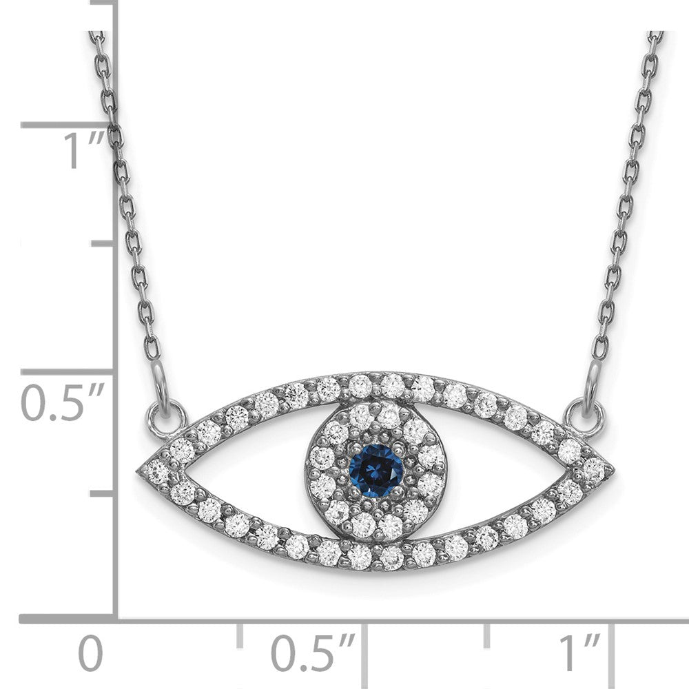 14k White Gold Medium Necklace Diamond and Sapphire Evil Eye