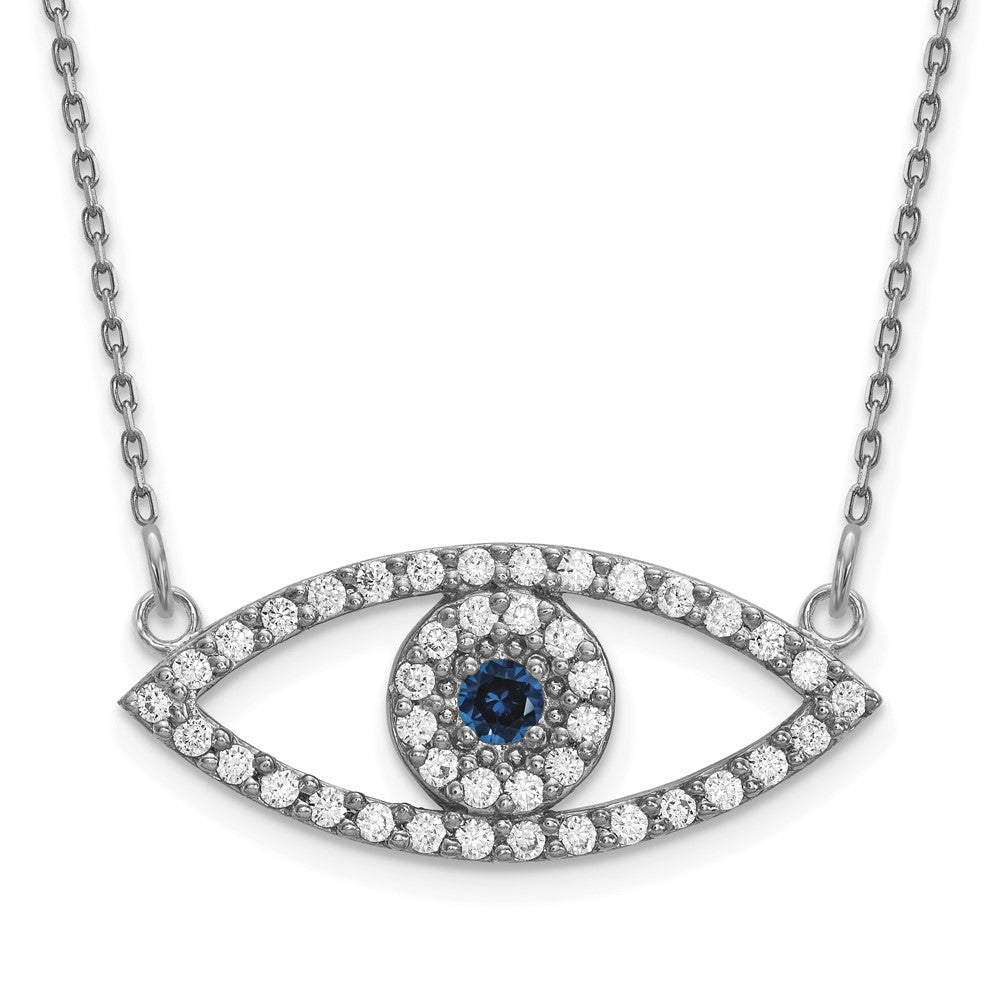 14k White Gold Medium Diamond and Sapphire Evil Eye Necklace