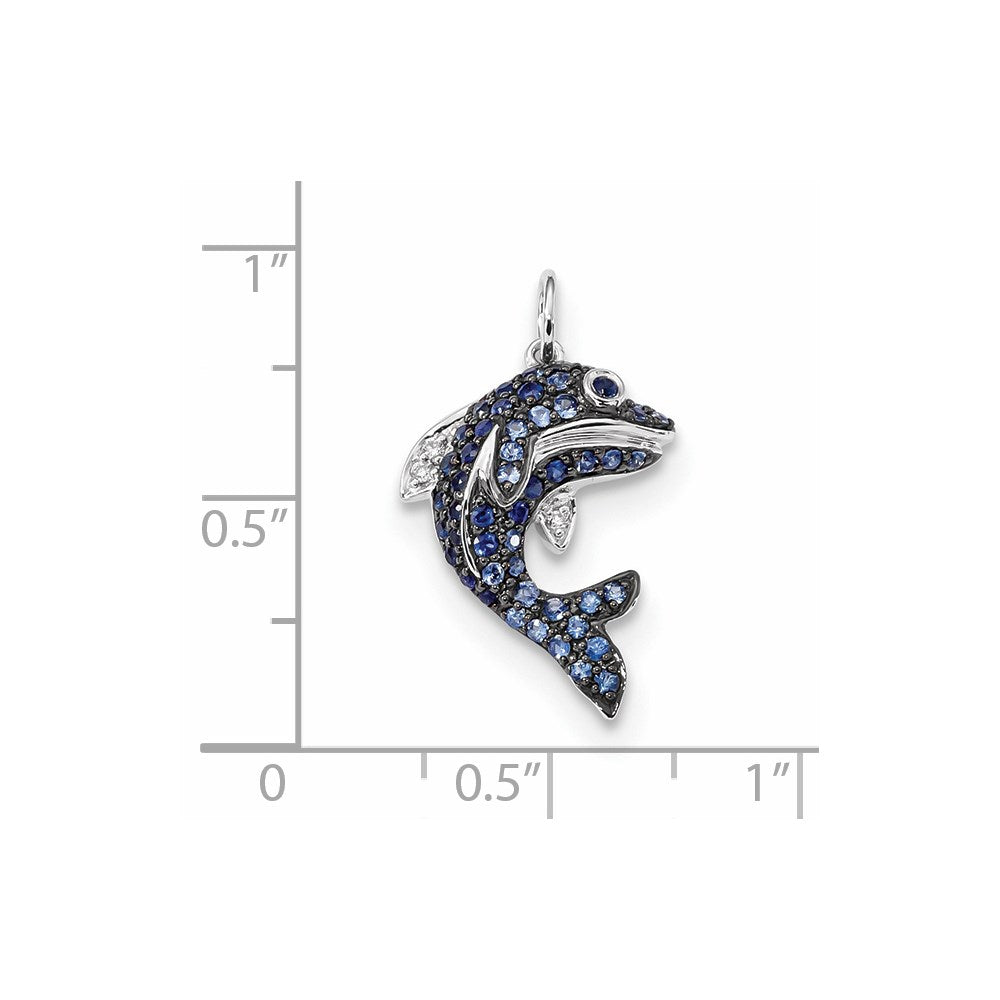 14k White Gold Diamond and Blue Sapphire Dolphin Pendant