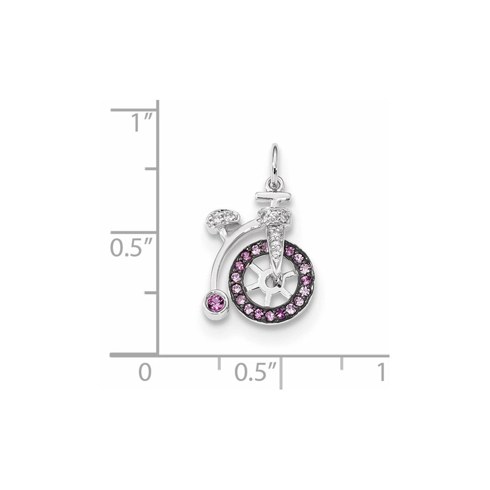 14k White Gold Diamond and Pink Sapphire Bicycle Pendant