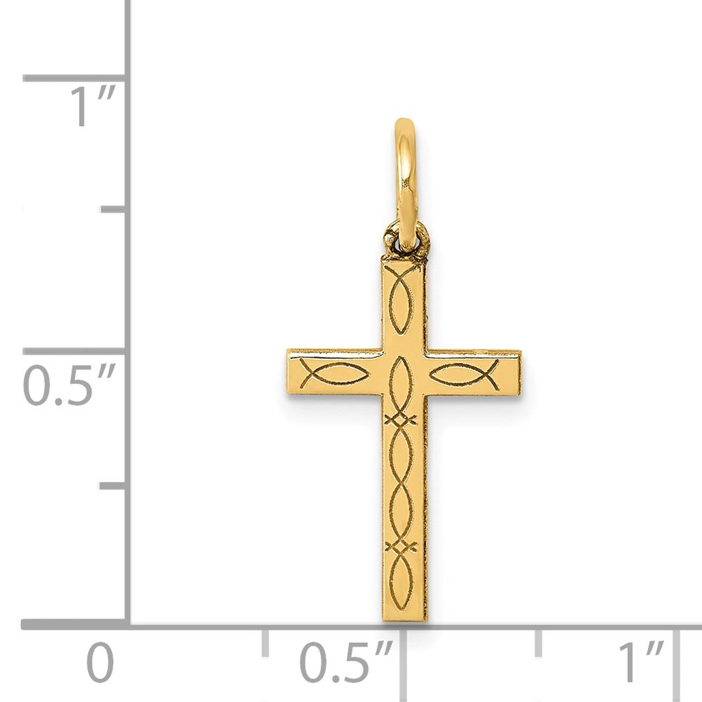 14K Laser Cut Ichthus Cross Charm