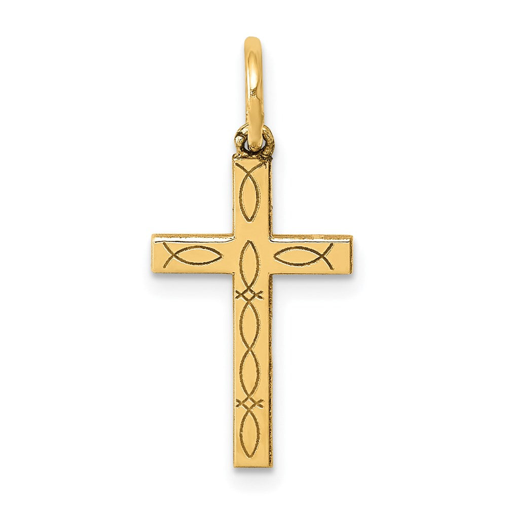 14K Laser Cut Ichthus Cross Charm