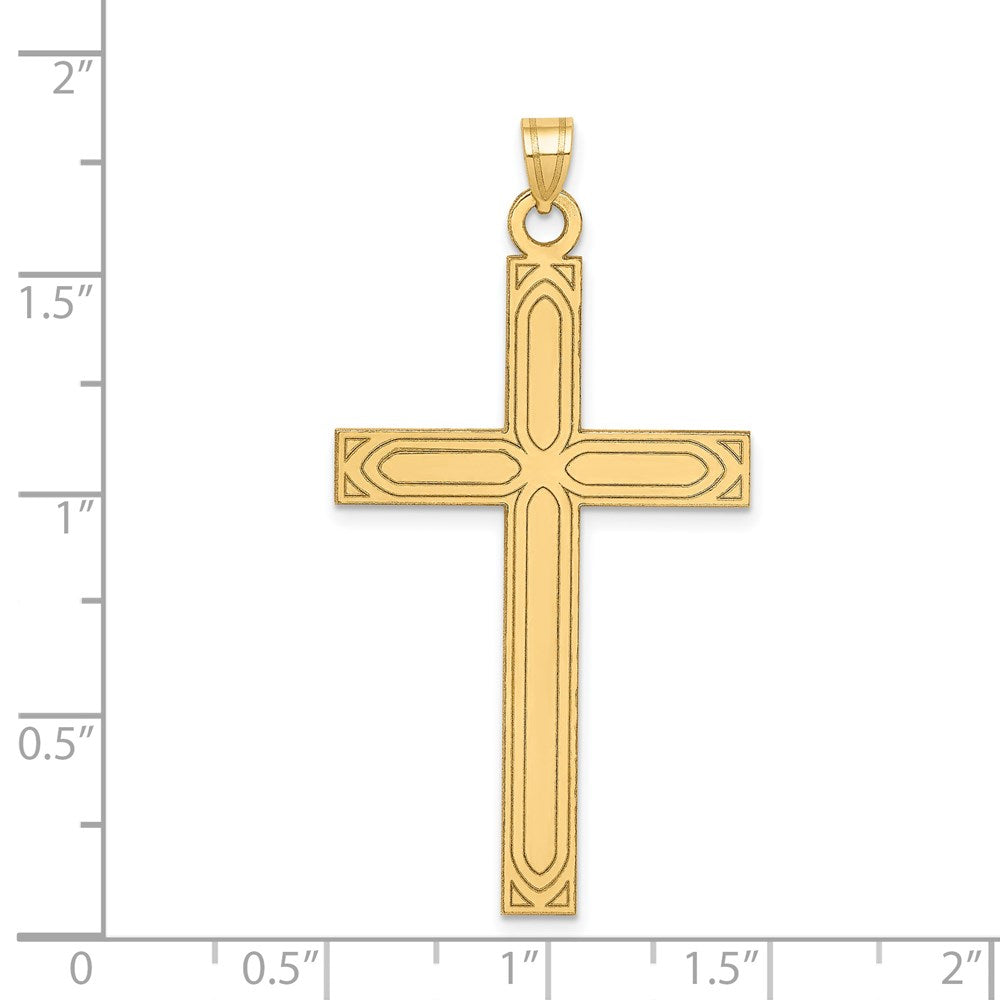 14k Solid Laser Etched Cross Pendant