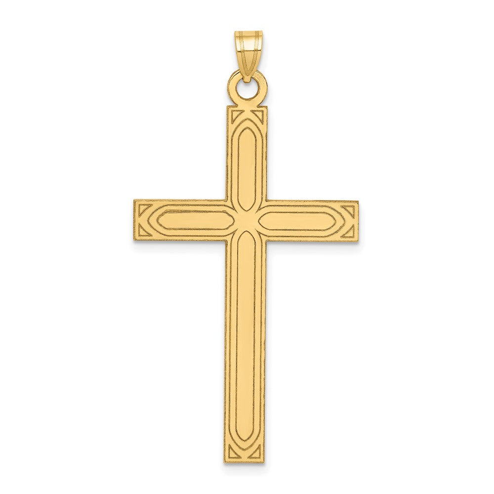 14k Solid Laser Etched Cross Pendant