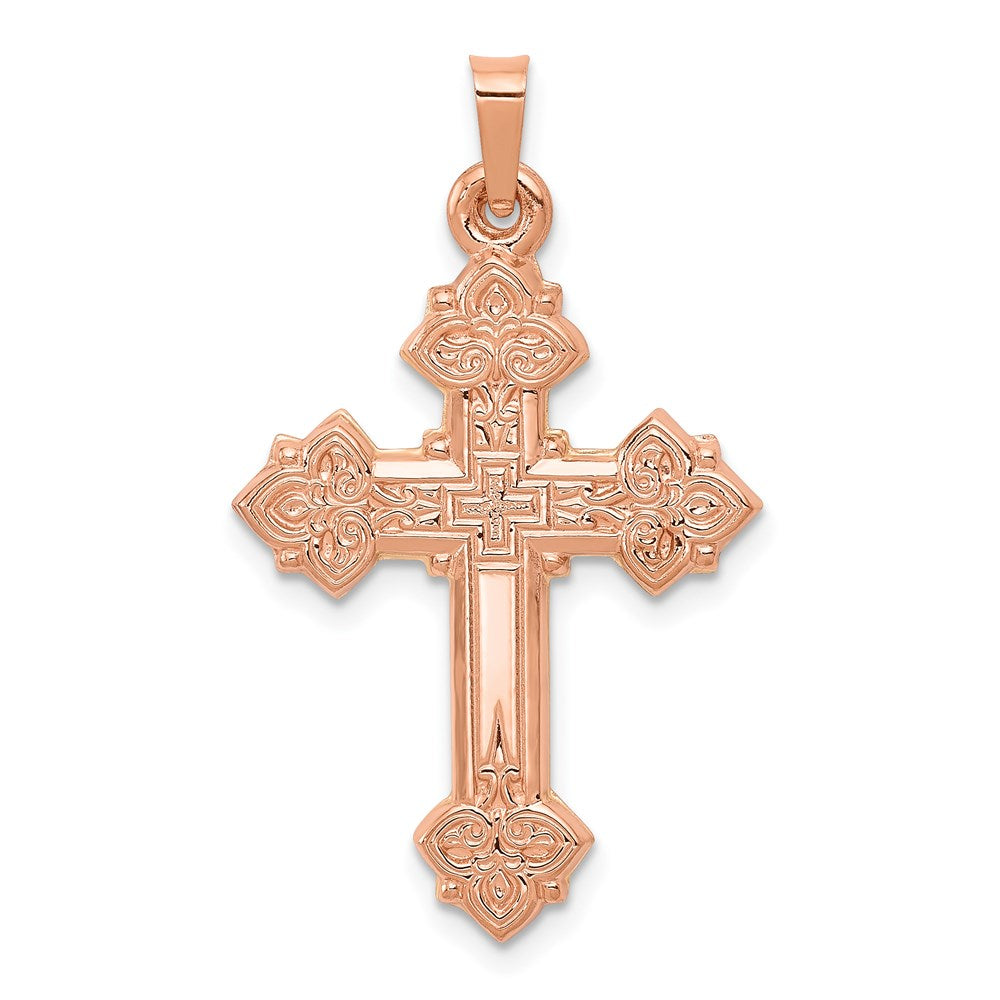 14K Rose Gold Fleur de Lis Cross Pendant