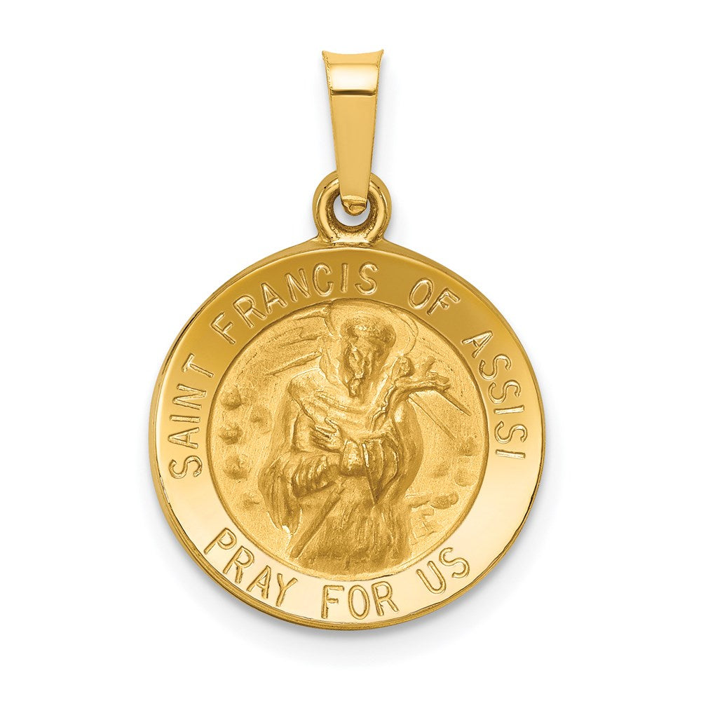 14k Polished and Satin St Francis of Assisi Medal Hollow Pendant