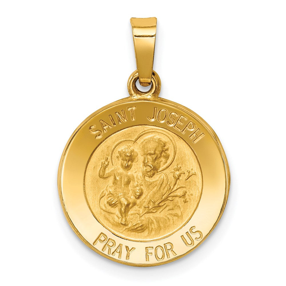 14k Polished and Satin St Joseph Medal Hollow Pendant