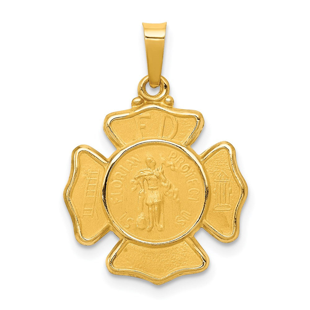 14k Polished and Satin St Florian Badge Medal Hollow Pendant