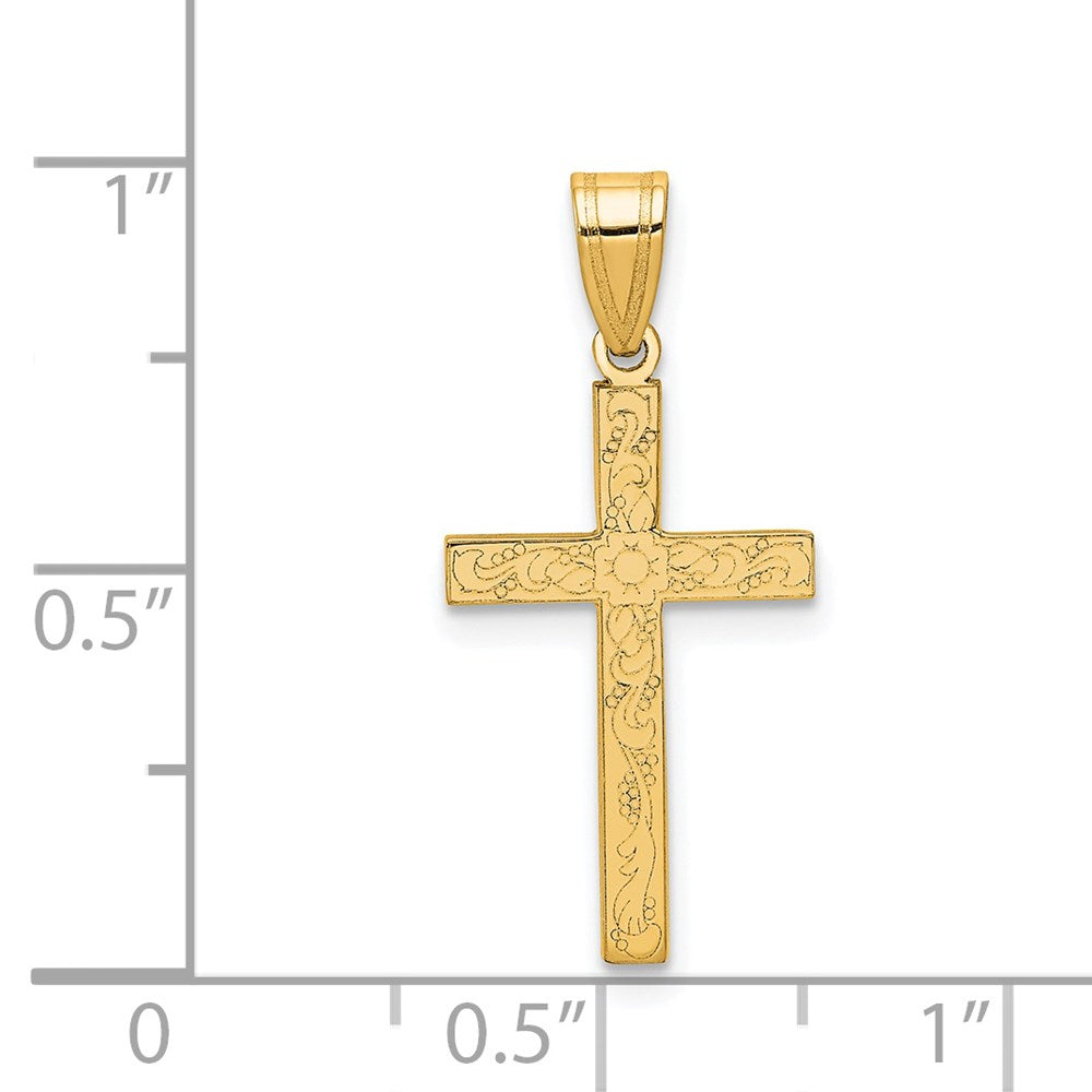 14k Etched Floral Cross Pendant