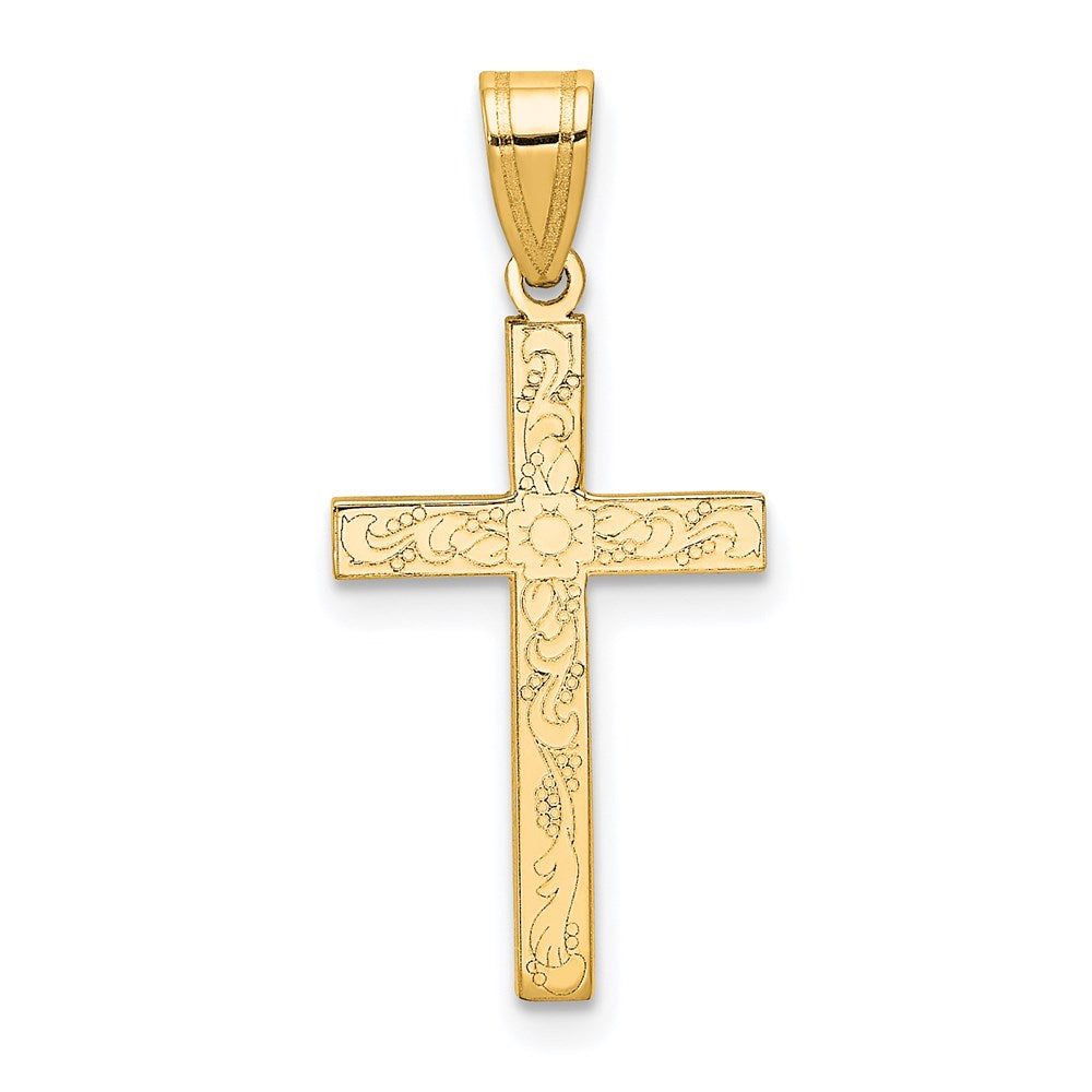 14k Etched Floral Cross Pendant