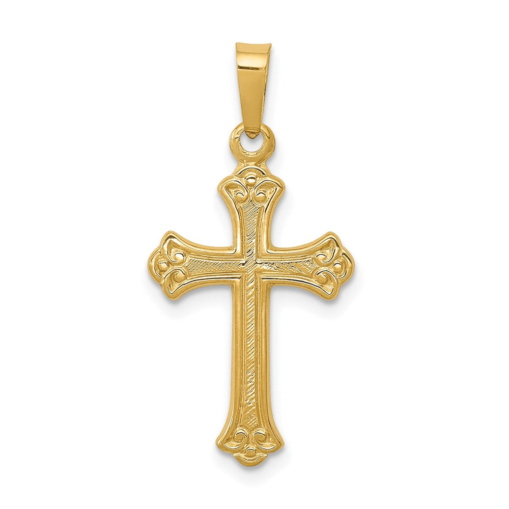 14k Polished Fleur de lis Cross Pendant