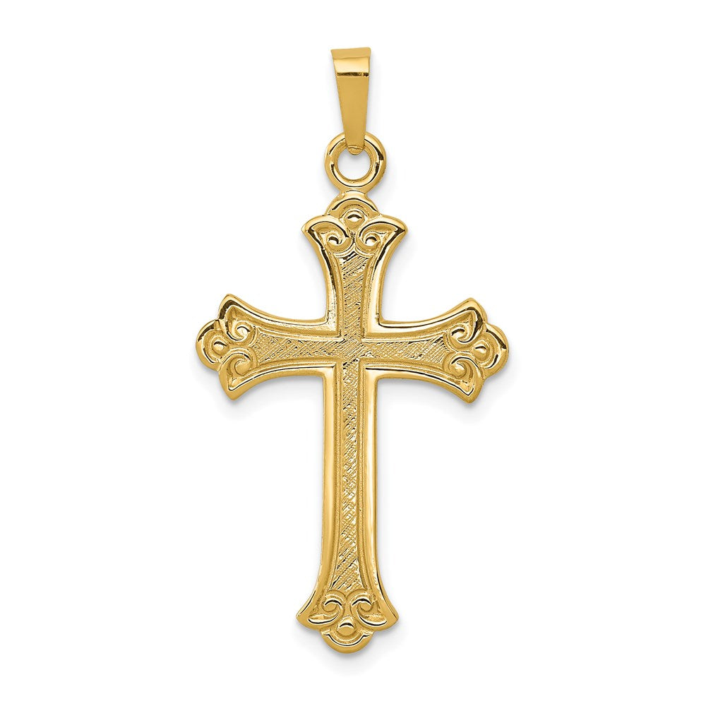 14k Textured and Polished Fleur de lis Cross Pendant