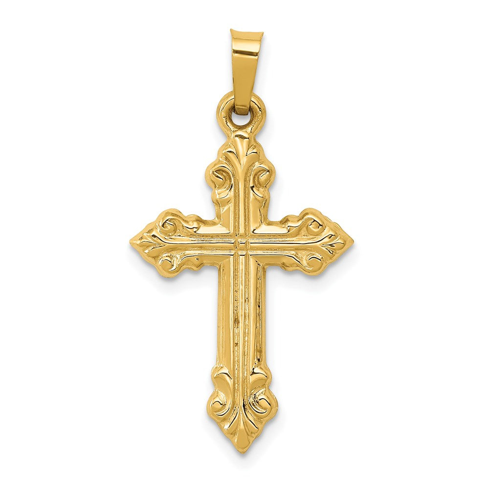 14k Brushed and Polished Budded Cross Pendant