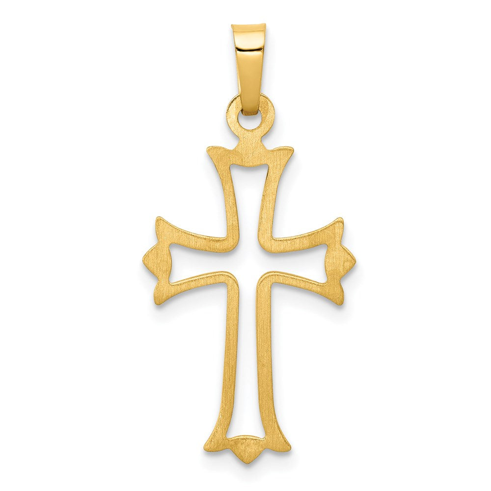 14k Polished Cut-out Fleur de Lis Cross Pendant