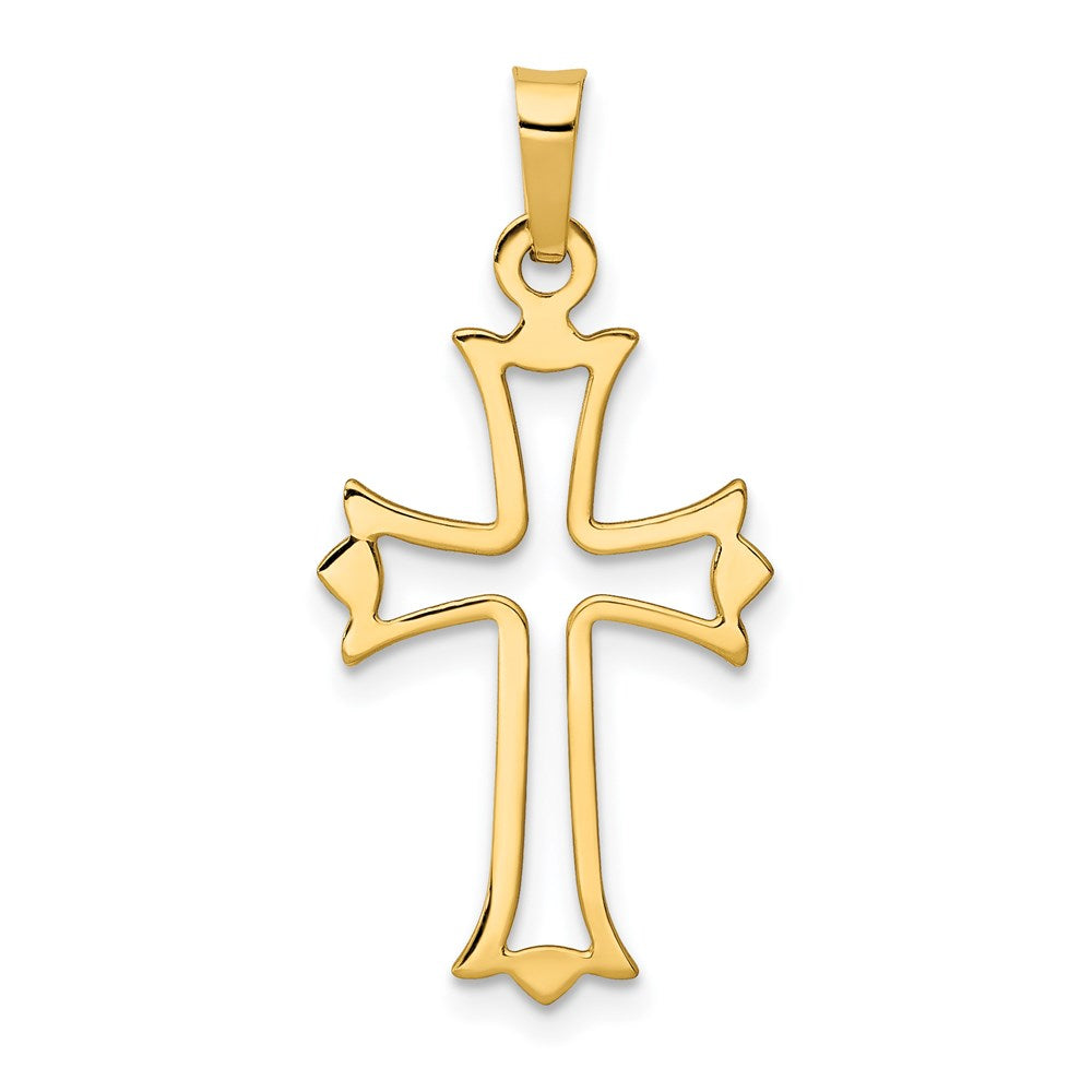 14k Polished Cut-out Fleur de Lis Cross Pendant