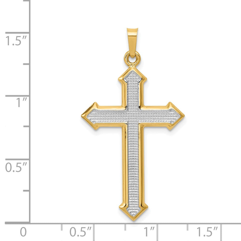 14k w/Rhodium Polished and Textured Passion Cross Pendant