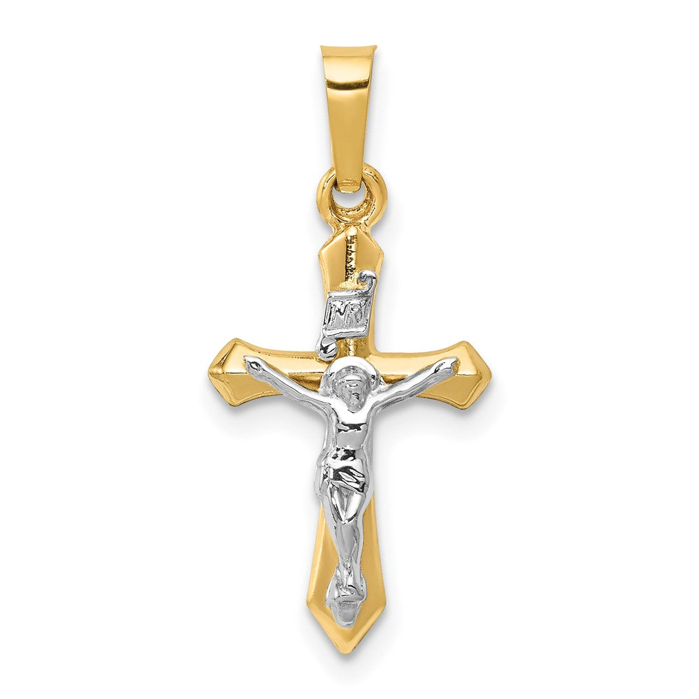 14k Two-tone Polished INRI Crucifix Pendant