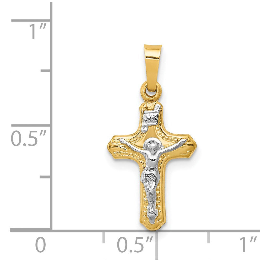 14k Two-tone Polished and Textured INRI Crucifix Pendant