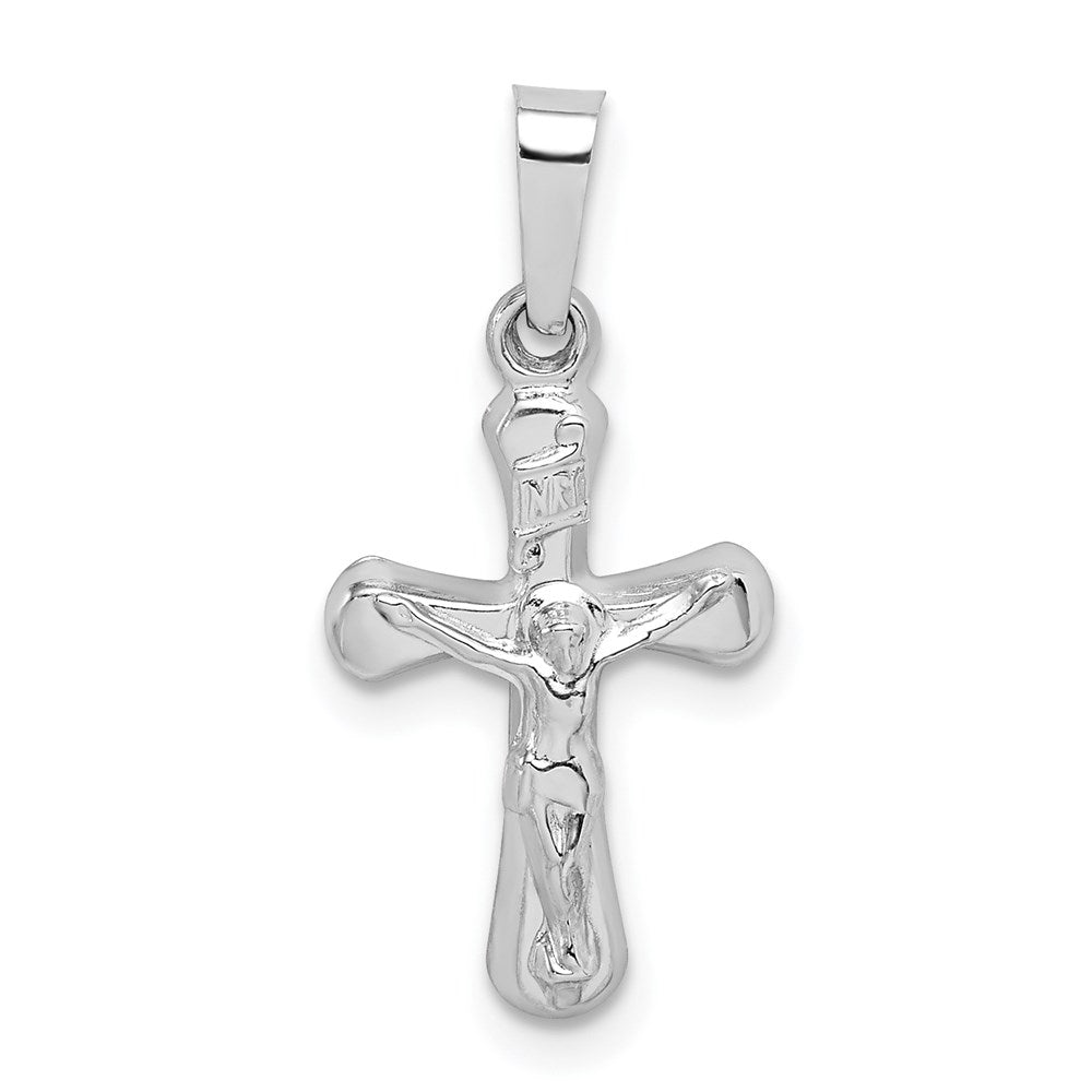 14k White Gold Polished INRI Rounded Crucifix Pendant