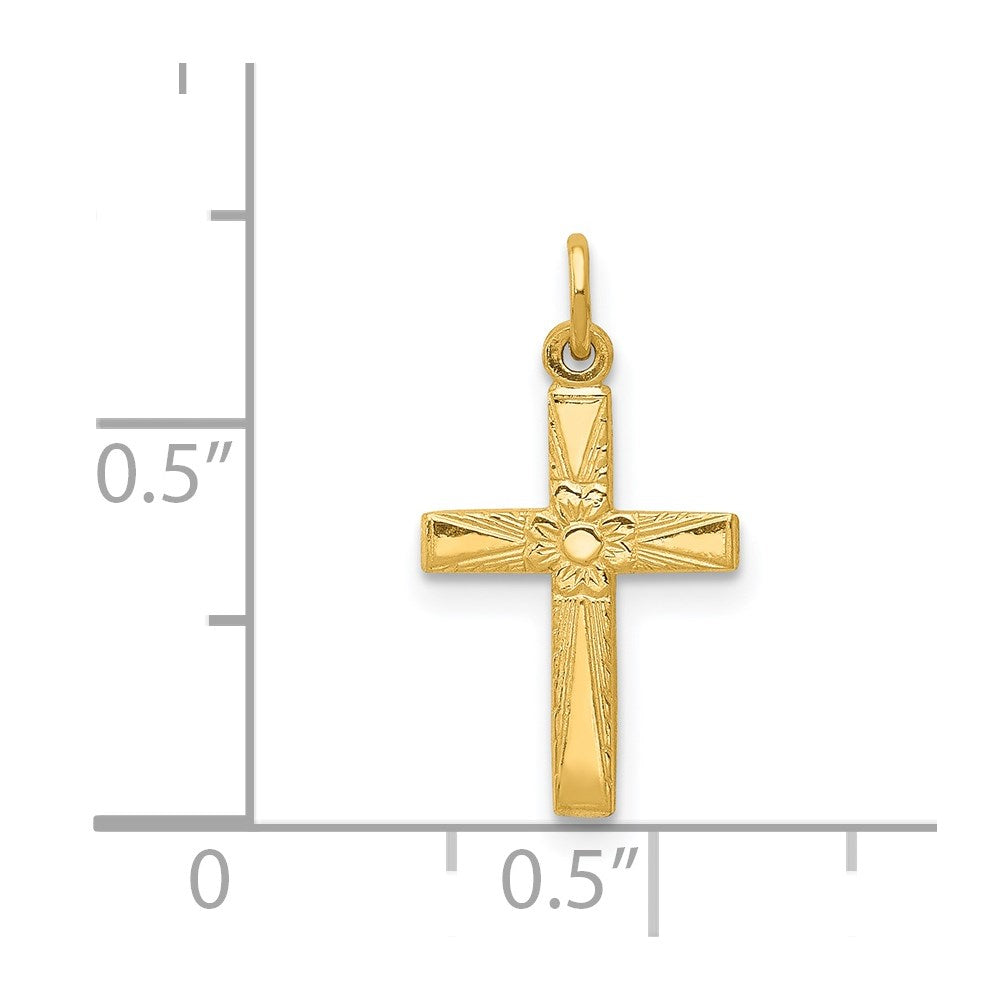 14k Floral Cross Charm