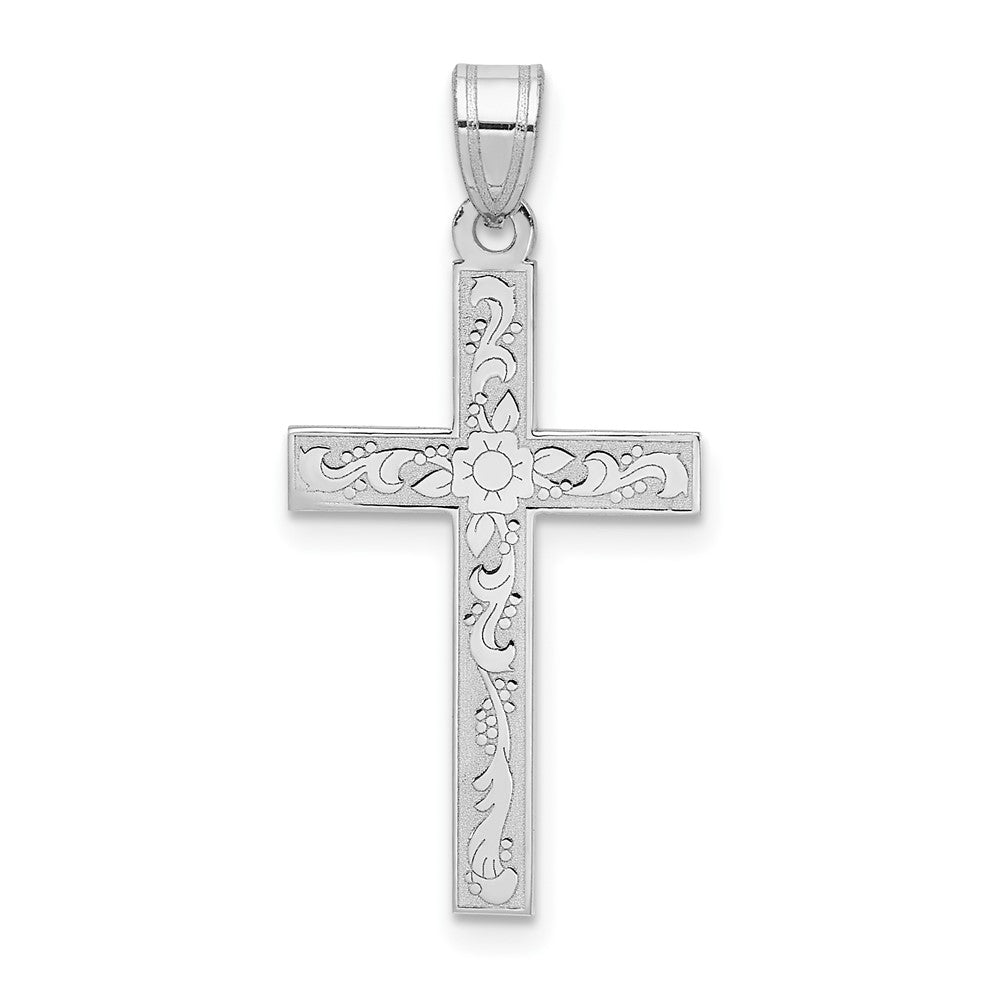 14K White Floral Cross Pendant