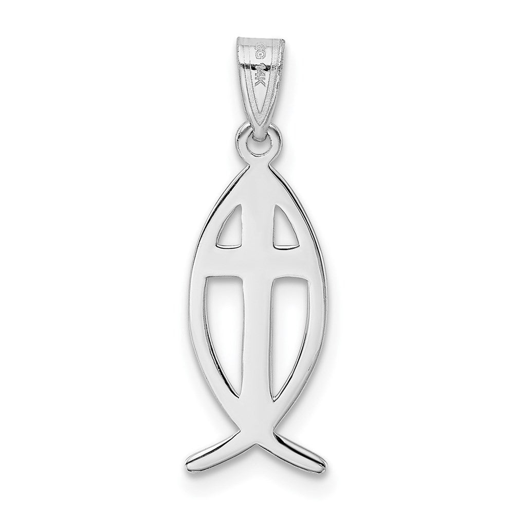 14k White Gold Cross Ichthus Fish Pendant