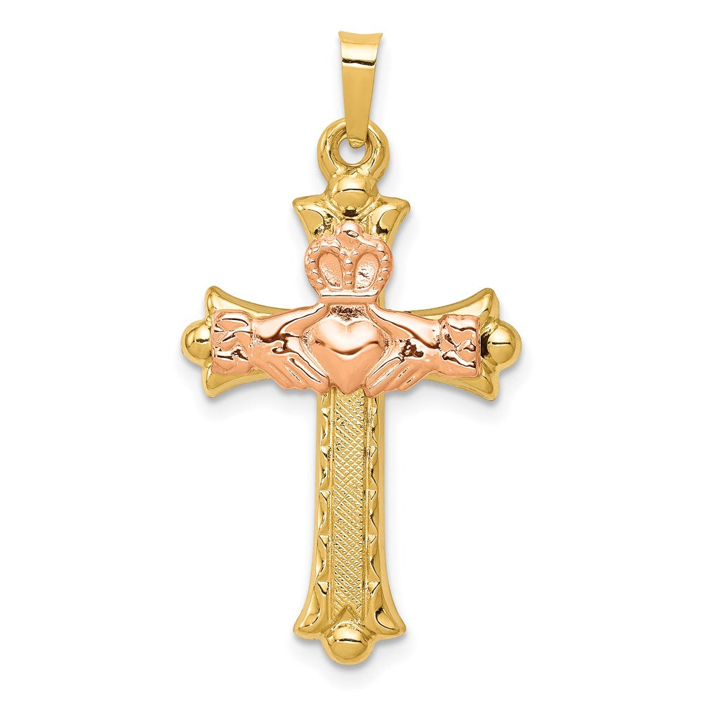 14k Two-Tone Claddagh Cross Pendant